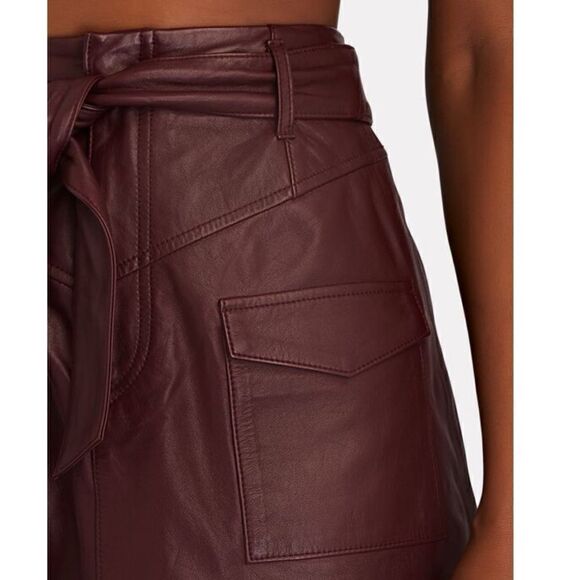 INTERMIX  Lamb Leather GARNET LEATHER MINI SKIRT in burgundy Size 6 / No Belt - Picture 4 of 7